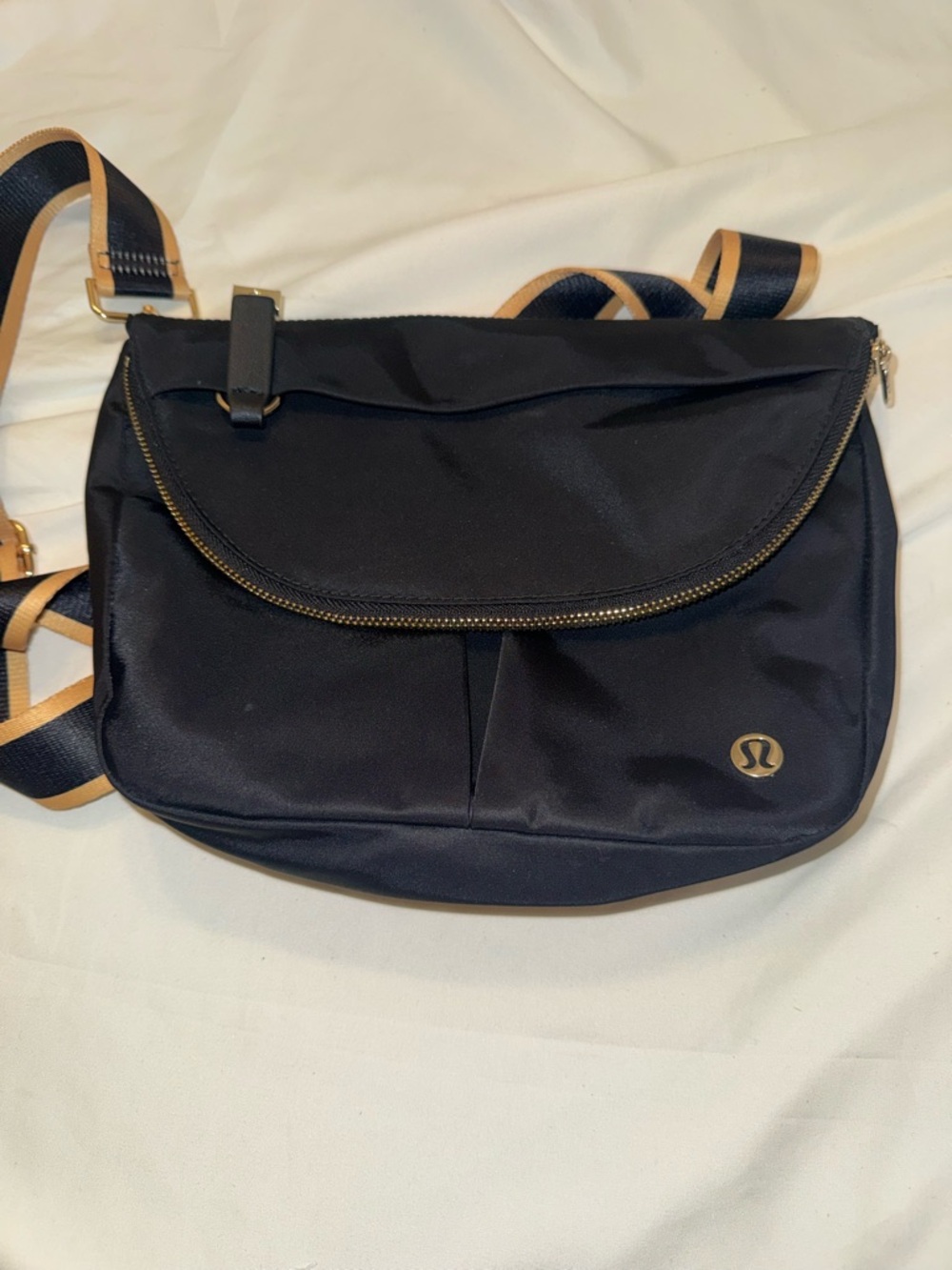 lululemon athletica Black Crossbody with Tan Trim and Gold Accents